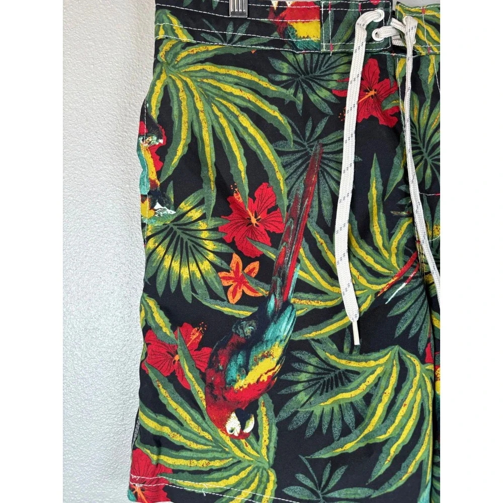 Caribbean Joe Mens‎ Swim Trunks Large Tropical Parrot Floral Board Shorts Black